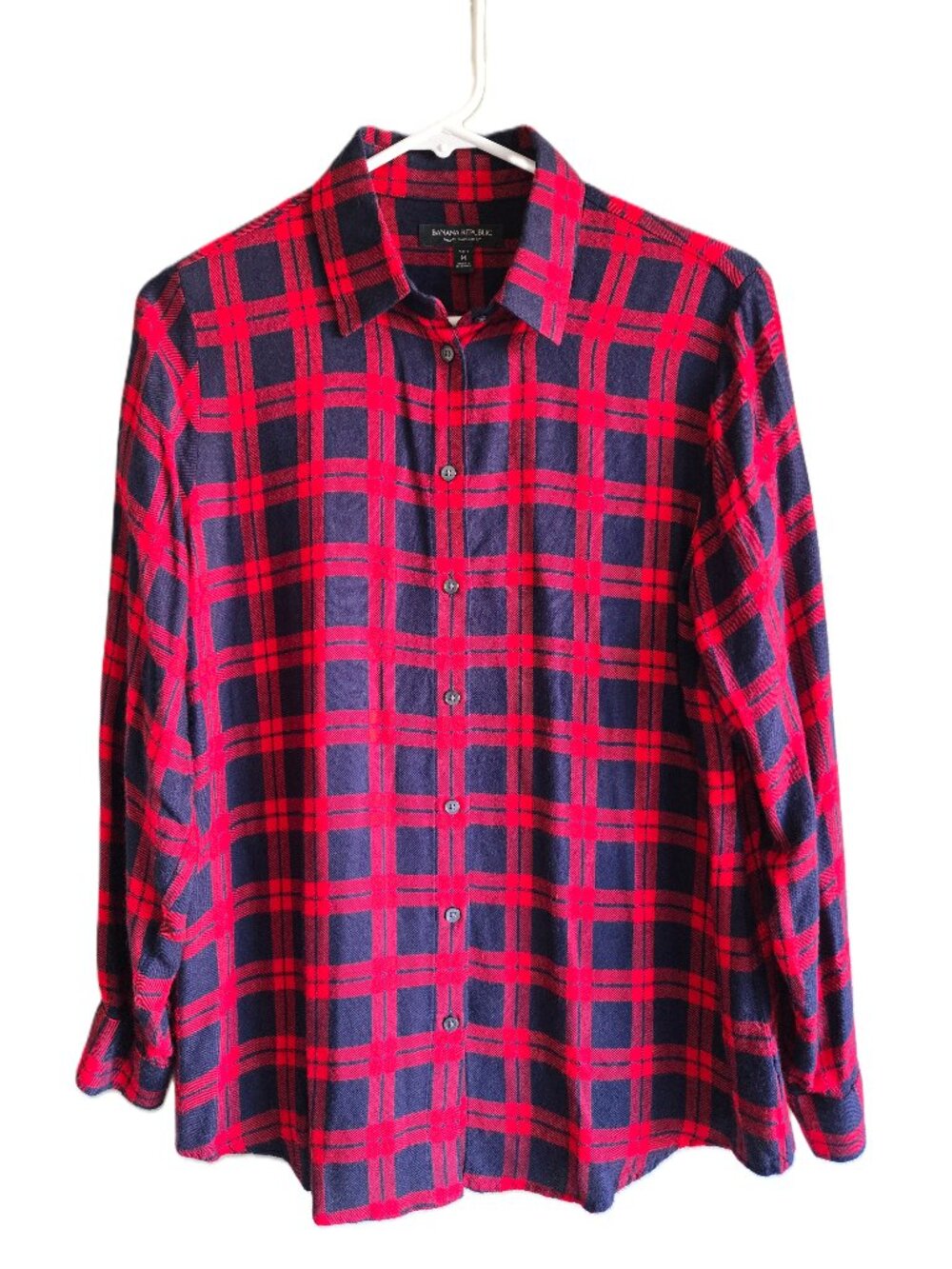 BANANA REPUBLIC Flannel Plaid Button Down Shirt Red & Black Long Sleeve Women M